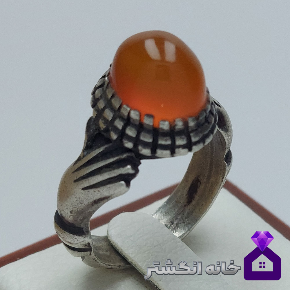 انگشتر عقیق پرتقالی رکاب دست دلبر کد009