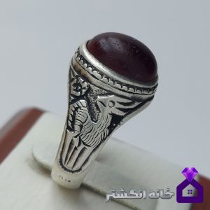 انگشتر کهنه عقیق کرزی با رکاب قلم زنی کد012