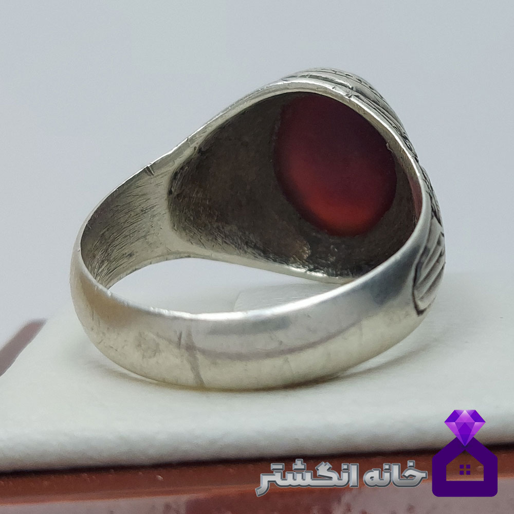 انگشتر کهنه عقیق کرزی با رکاب قلم زنی کد012 - Image 4