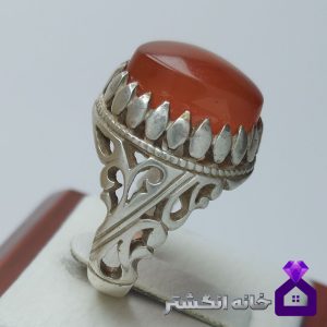 انگشتر عقیق پرتقالی با رکاب شبکه کد020