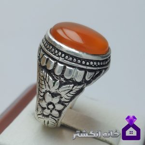 انگشتر عقیق پرتقالی با رکاب قلم زنی کد026