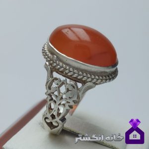 انگشتر کهنه عقیق پرتقالی رگه زعفرونی با رکاب شبکه کد022