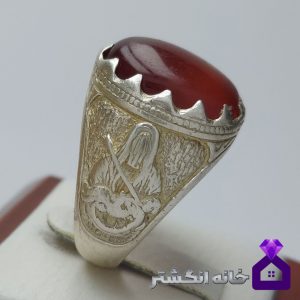 انگشتر کهنه عقیق سرخ با رکاب قلم زنی کد027