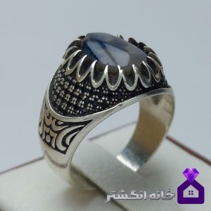 انگشتر عقیق شجر با رکاب مخراج کاری ترک کد031