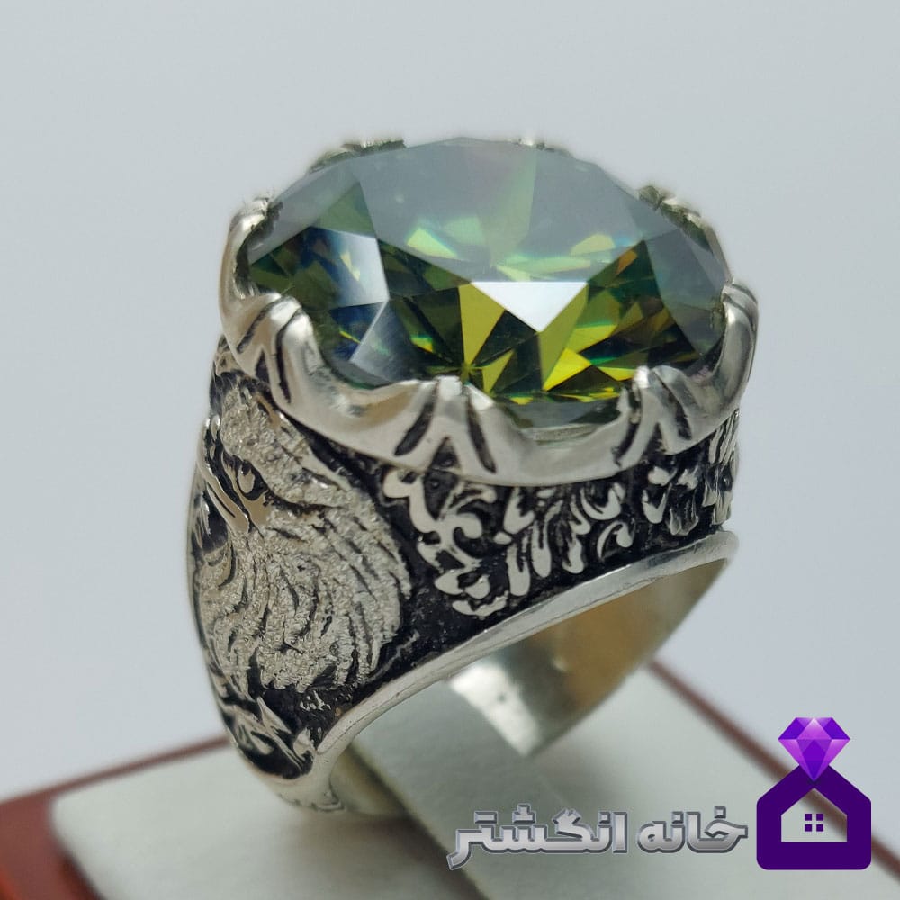 انگشتر الماس موزانایت عقاب رکاب قلم کاری کد149 - Image 3