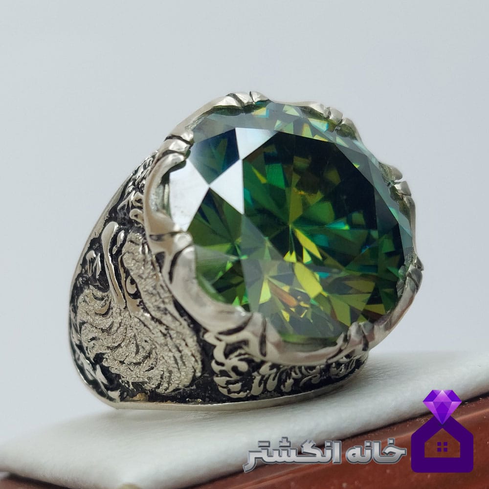 انگشتر الماس موزانایت عقاب رکاب قلم کاری کد149 - Image 2
