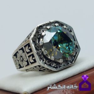 انگشتر الماس موزانایت دورنگ با رکاب قلم کاری کد144
