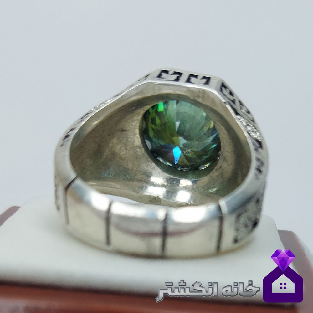 انگشتر الماس موزانایت دورنگ با رکاب قلم کاری کد144 - Image 4