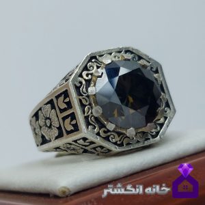 انگشتر الماس موزانایت مشکی با رکاب قلم کاری کد137