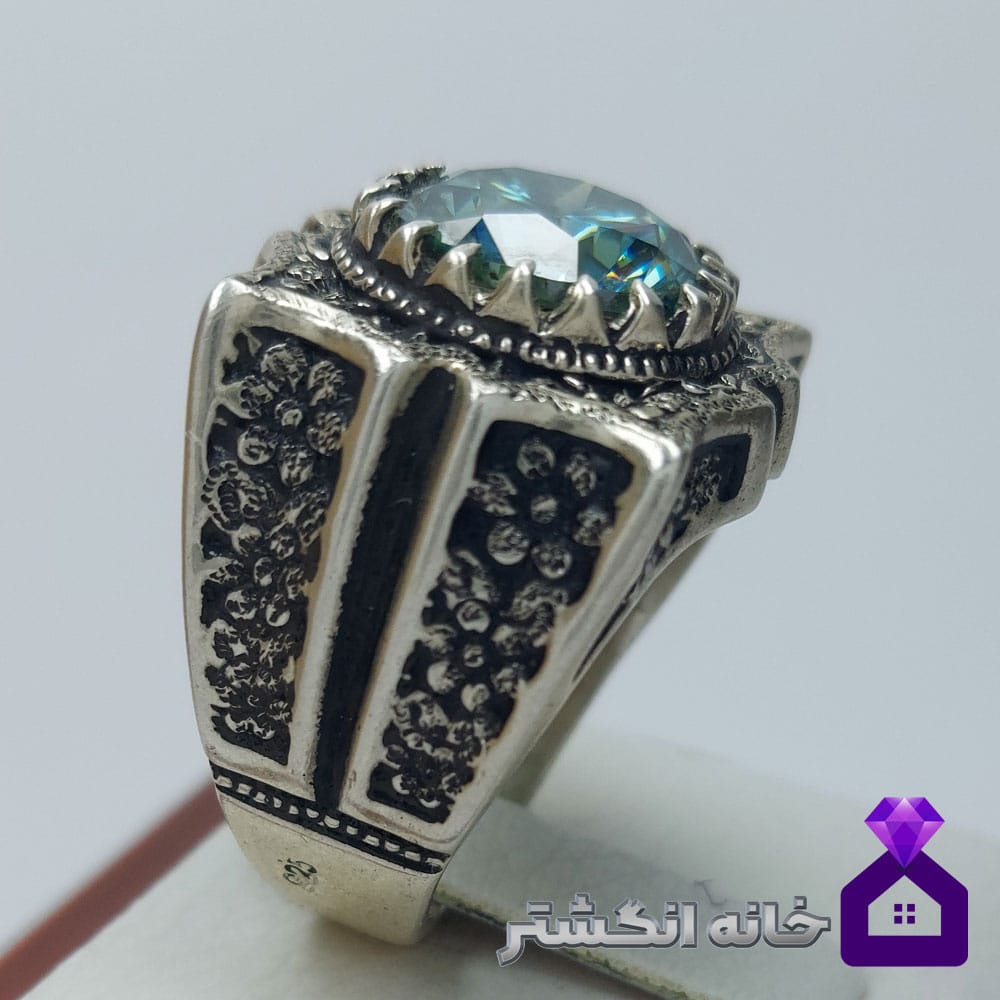 انگشتر الماس موزانایت با رکاب قلم کاری کد128 - Image 3