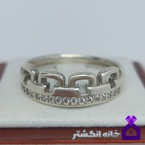 حلقه نقره برلیان کاری طرح زنجیر کد051