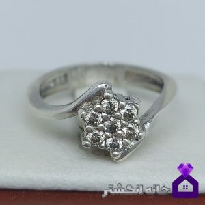 حلقه نقره برلیان کاری طرح گل کد045
