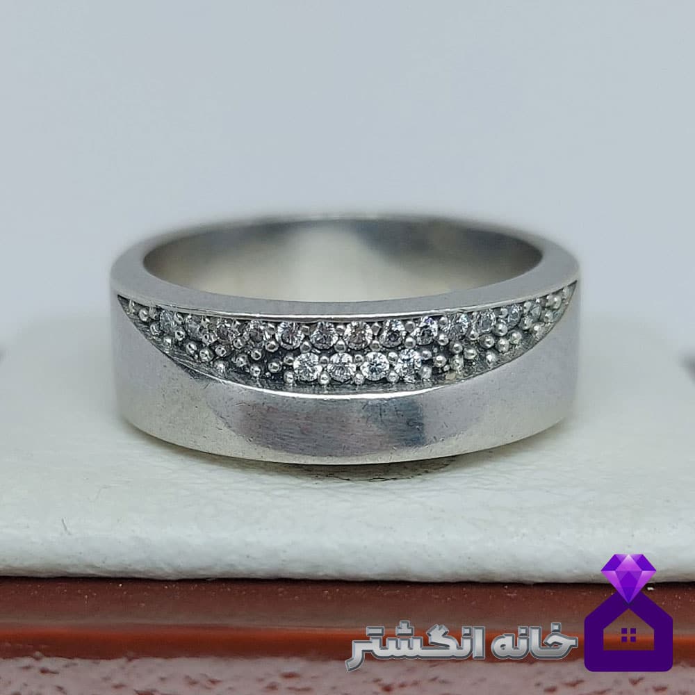 حلقه نقره برلیان کاری کد047 - Image 3