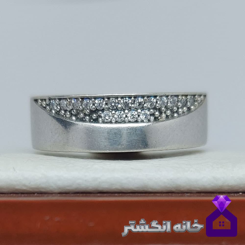 حلقه نقره برلیان کاری کد047 - Image 2