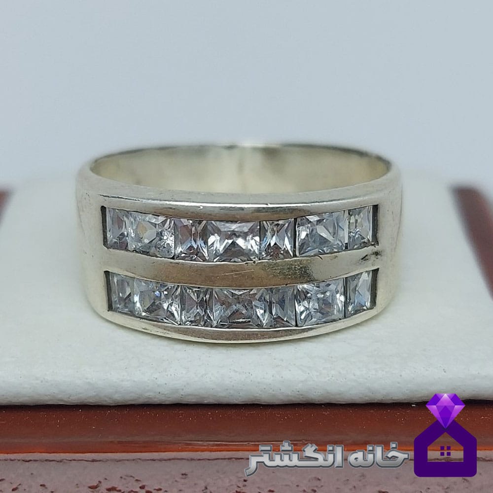 حلقه نقره برلیان کاری کد054 - Image 2