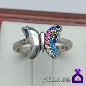 حلقه نقره پروانه نگین کاری کد063