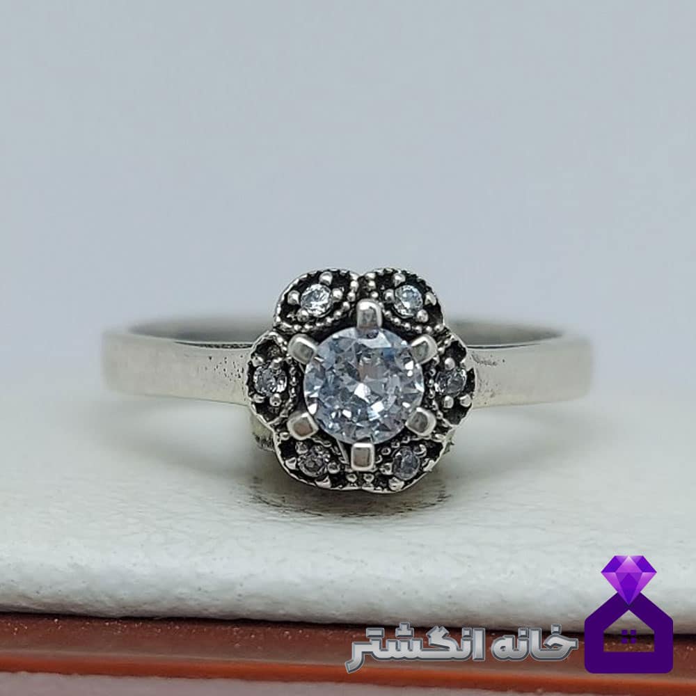حلقه نقره برلیان کاری کد064 - Image 2