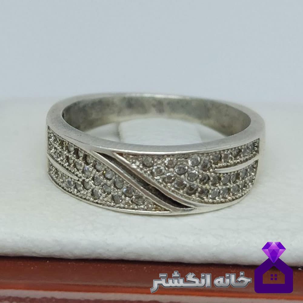 حلقه نقره برلیان کاری کد074 - Image 2