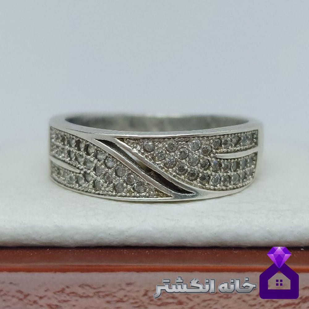حلقه نقره برلیان کاری کد074 - Image 3