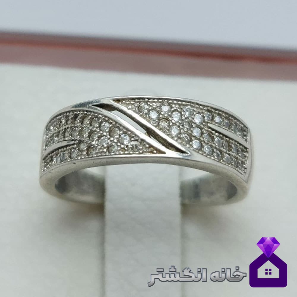 حلقه نقره برلیان کاری کد074