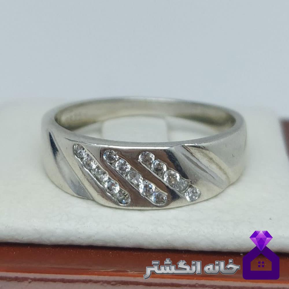 حلقه نقره برلیان کاری کد075 - Image 2