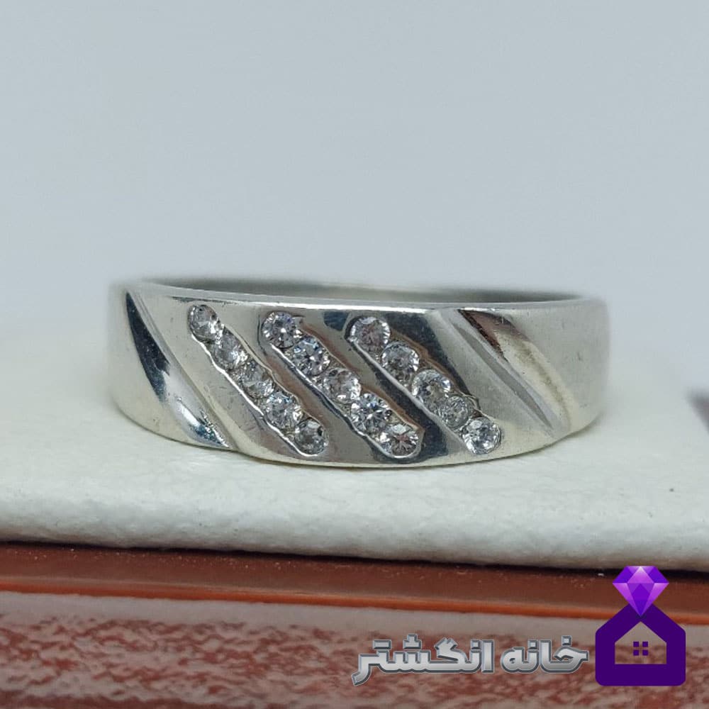 حلقه نقره برلیان کاری کد075 - Image 3