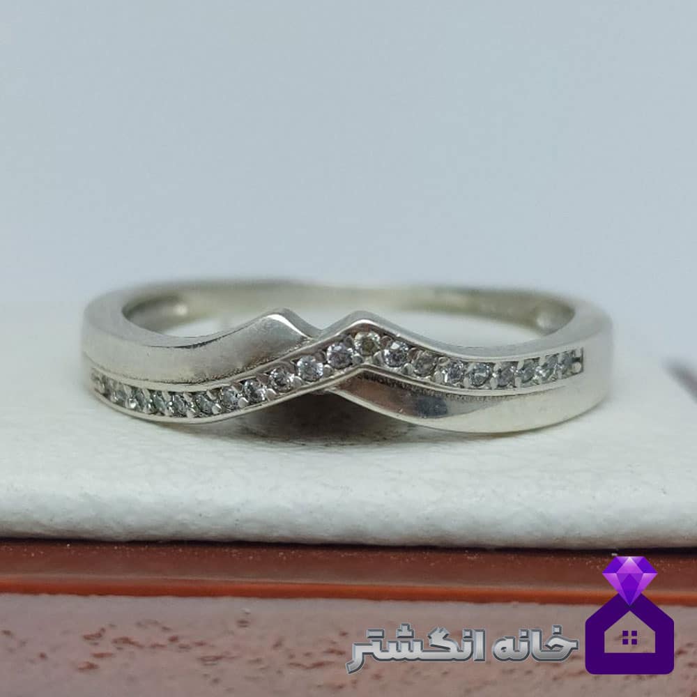 حلقه نقره برلیان کاری کد077 - Image 3