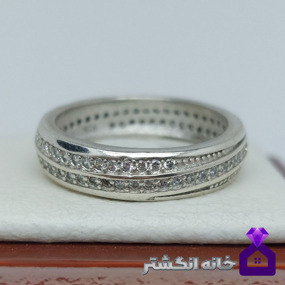 حلقه نقره برلیان کاری کد081 - Image 2
