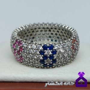 حلقه نقره تمام نگین طرح 8 کد097