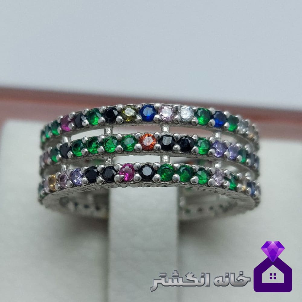 حلقه نقره تمام نگین کد092