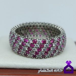 حلقه نقره تمام نگین راه راه کد094