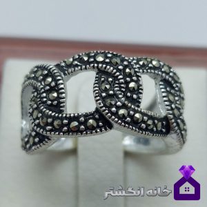 حلقه نقره طرح زنجیر برلیان کاری کد091
