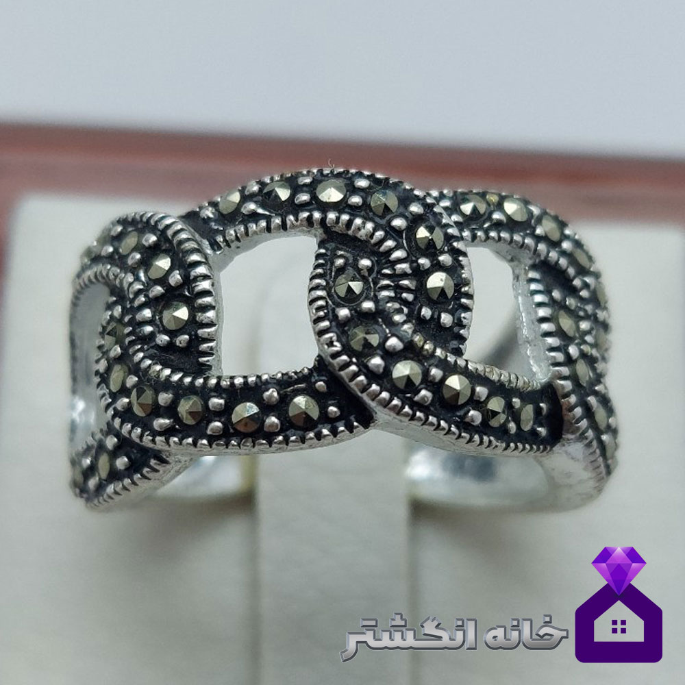 حلقه نقره طرح زنجیر برلیان کاری کد091 - Image 2