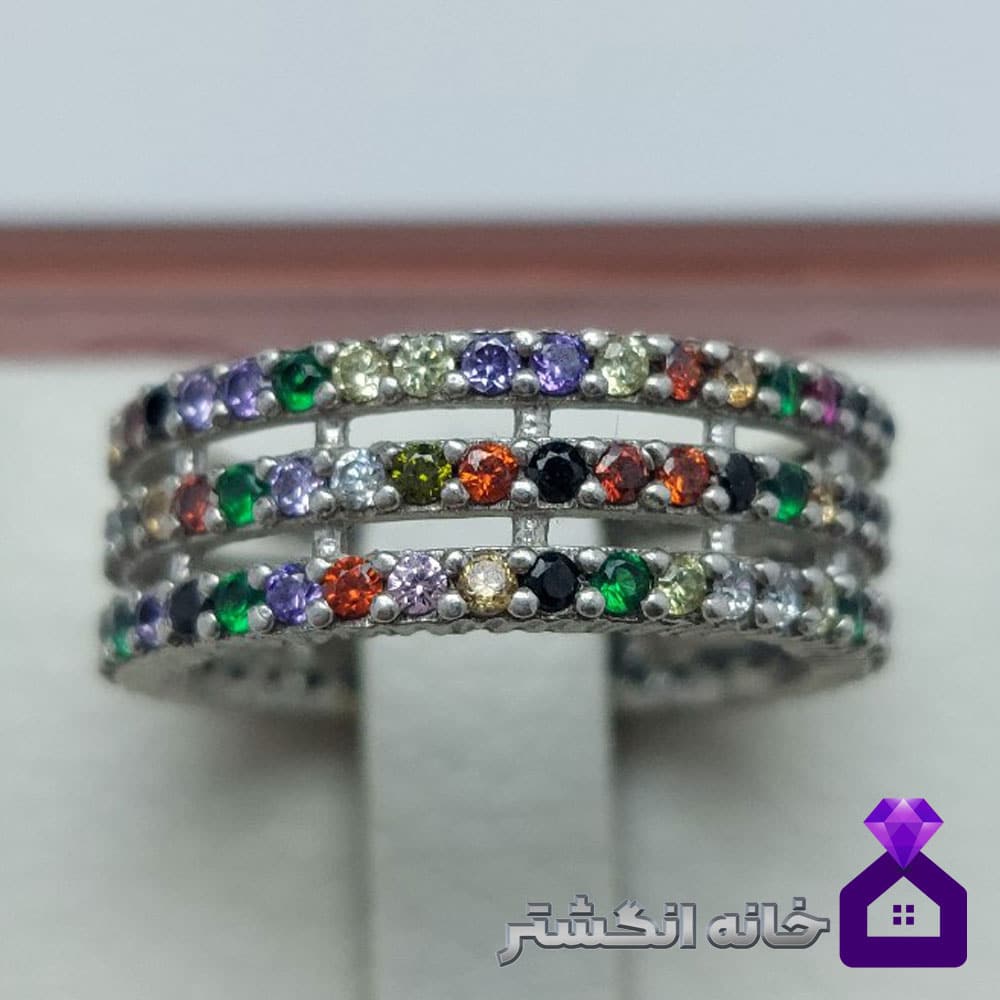 حلقه نقره تمام نگین کد093