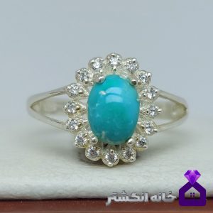انگشتر زنانه فیروزه نیشابور برلیان کاری کد116