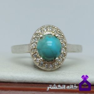 انگشتر زنانه فیروزه نیشابور برلیان کاری کد115