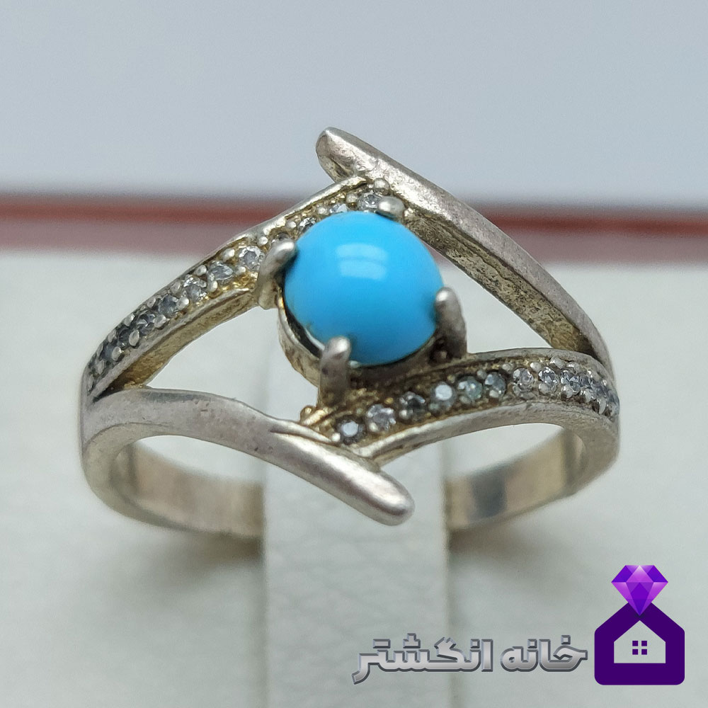انگشتر زنانه فیروزه نیشابور برلیان کاری کد108
