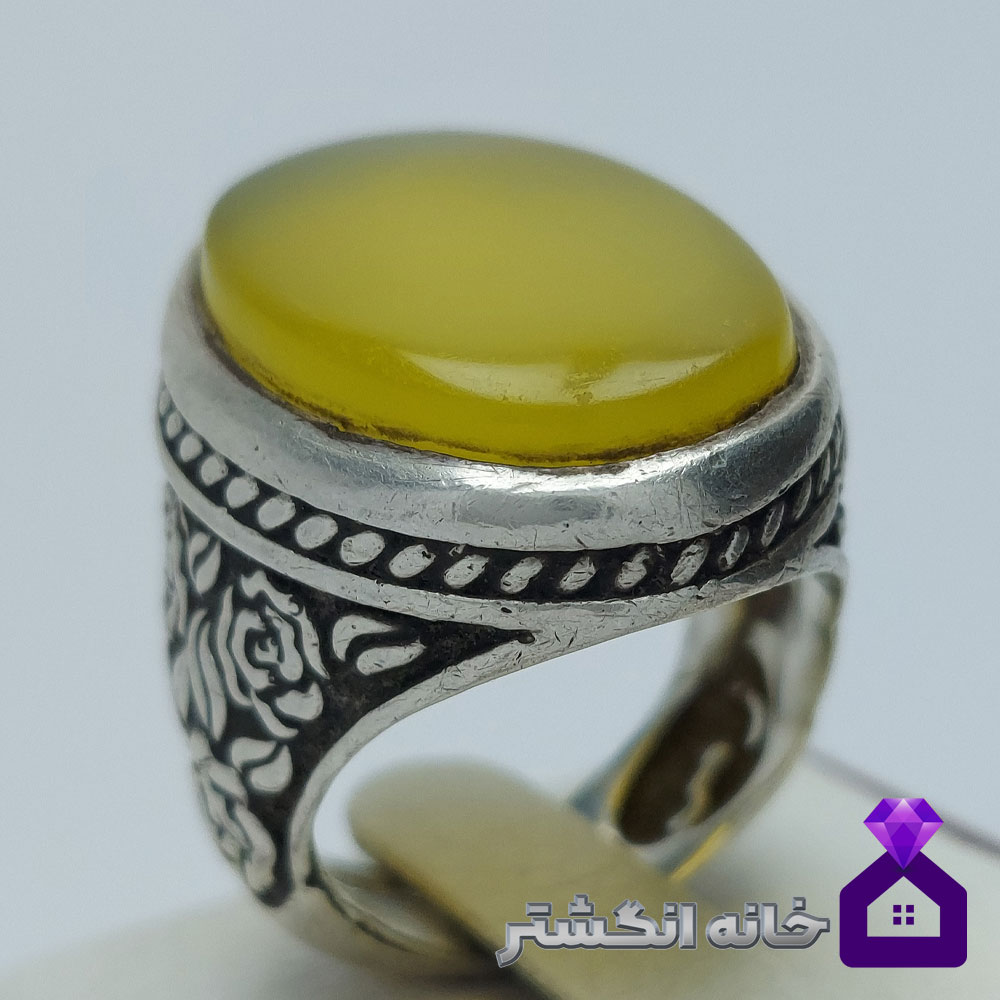 انگشتر کهنه عقیق شرف الشمس رکاب قلم کاری کد120 - Image 3