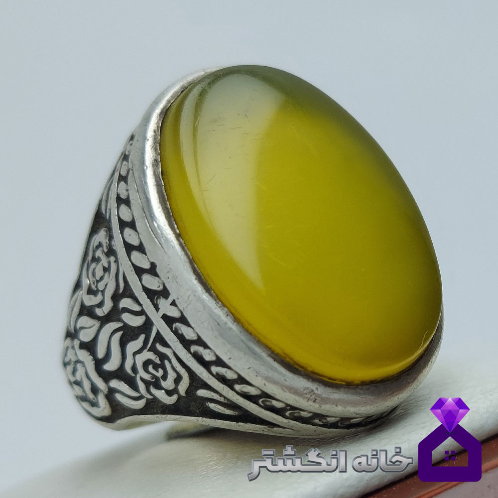 انگشتر کهنه عقیق شرف الشمس رکاب قلم کاری کد120 - Image 2