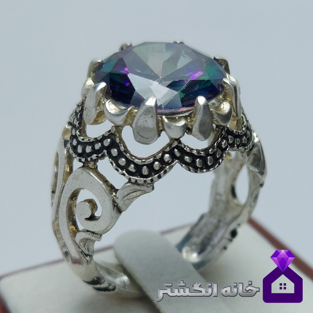 انگشتر جواهری توپاز هفت رنگ رکاب شبکه کد 109