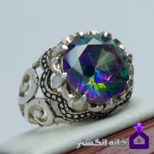 انگشتر جواهری توپاز هفت رنگ رکاب شبکه کد 109
