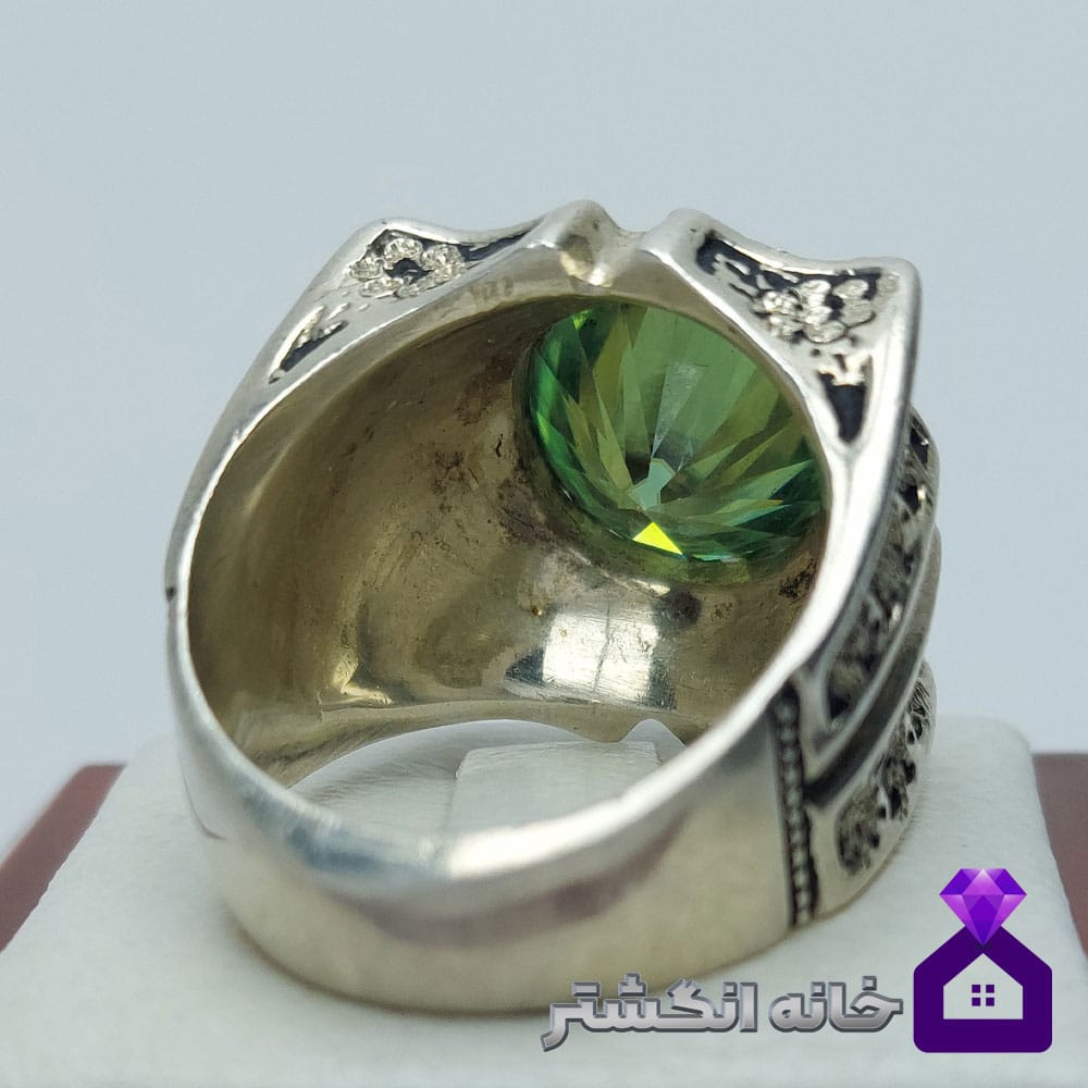 انگشتر الماس موزانایت با رکاب قلم کاری گل کد147 - Image 4