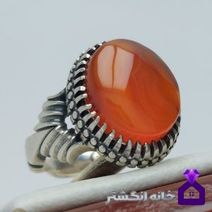 انگشتر عقیق پرتقالی تراش گرد یمنی کد125