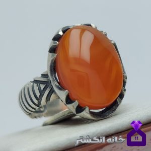 انگشتر عقیق پرتقالی تراش یمنی کد119